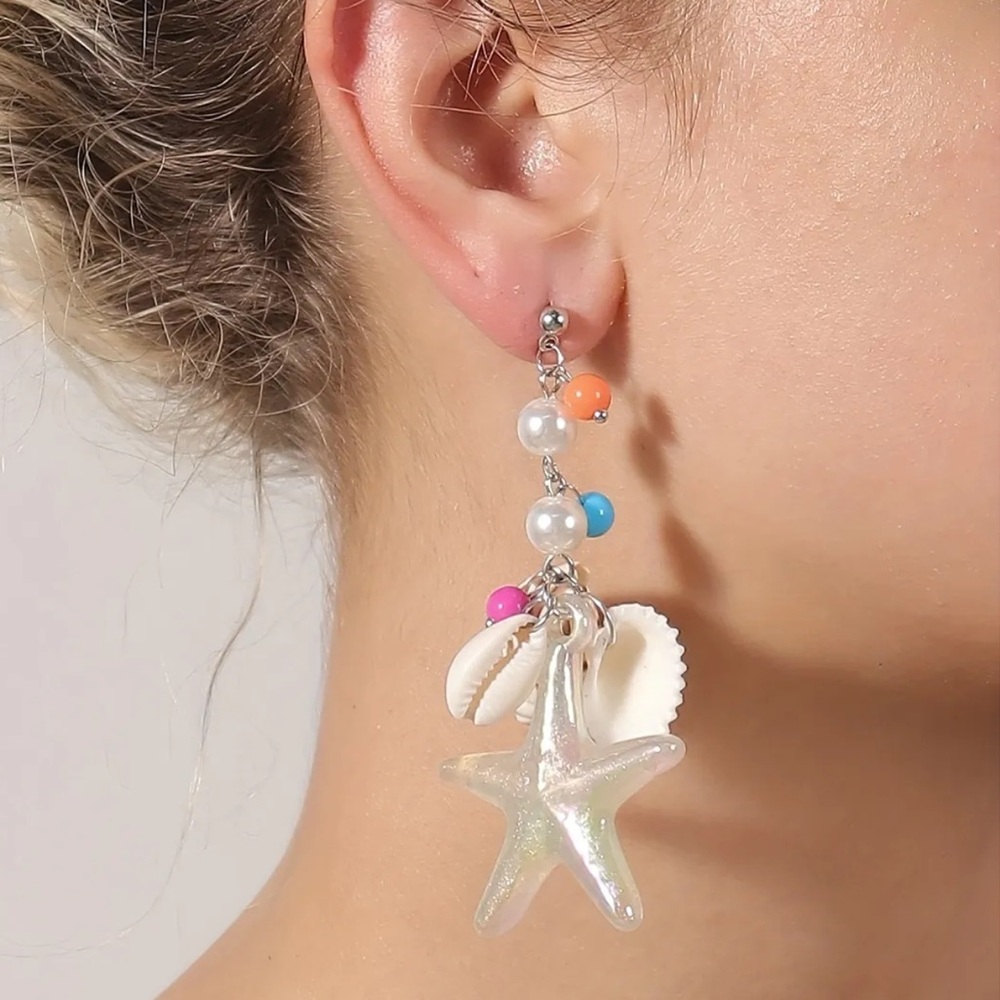 Starfish Shell Dangle Statement Earrings